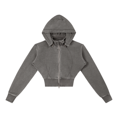 Women's Vintage Washed Cropped Fleece Hoodie in dark gray