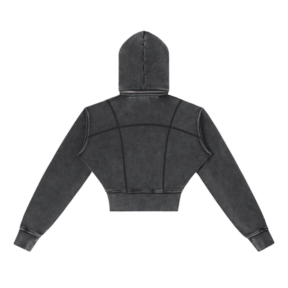 Women's Vintage Washed Cropped Fleece Hoodie in washed black, alternate angle