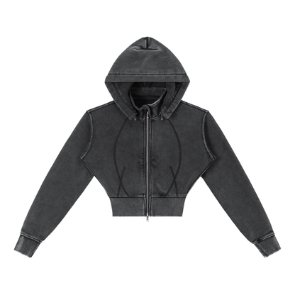Women's Vintage Washed Cropped Fleece Hoodie in washed black