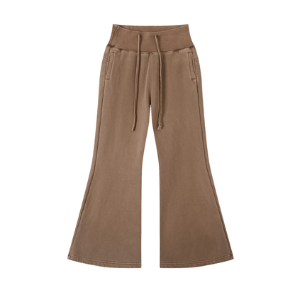 Women's Vintage Washed Flared Fleece Pants in coffee