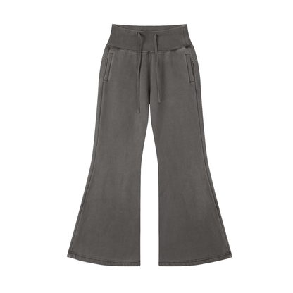 Women's Vintage Washed Flared Fleece Pants in dark gray