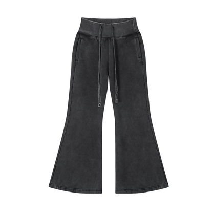Women's Vintage Washed Flared Fleece Pants in washed black