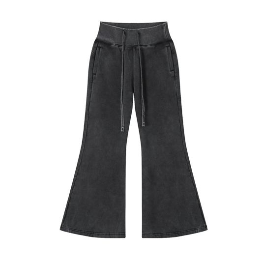 Women's Vintage Washed Flared Fleece Pants in washed black