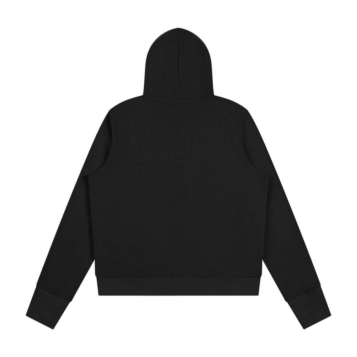 Women's Waffle Full Zip Hoodie in black, alternate angle