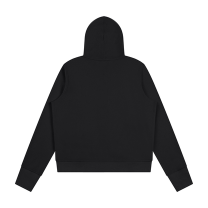 Women's Waffle Full Zip Hoodie in black, alternate angle
