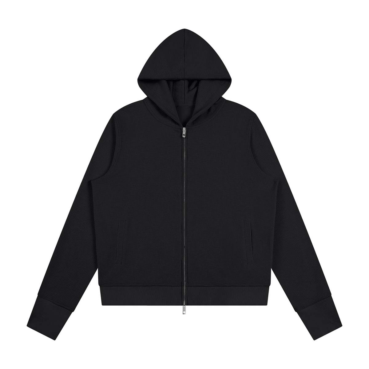 Women's Waffle Full Zip Hoodie in black