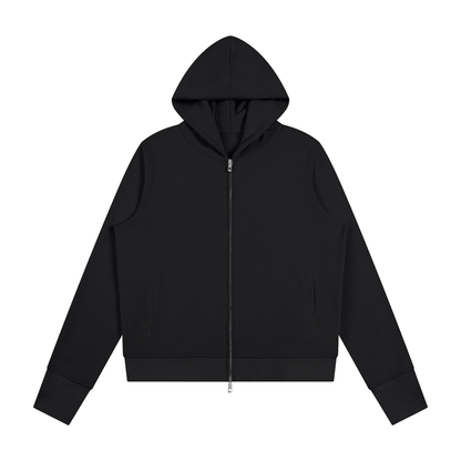Women's Waffle Full Zip Hoodie in black