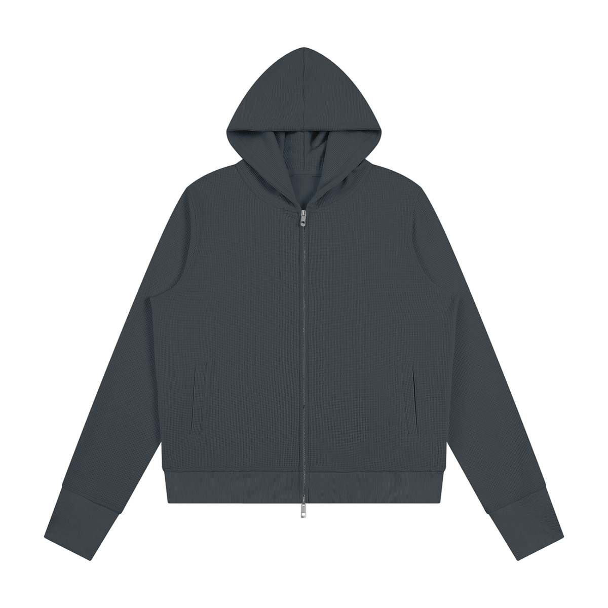 Women's Waffle Full Zip Hoodie in dark gray