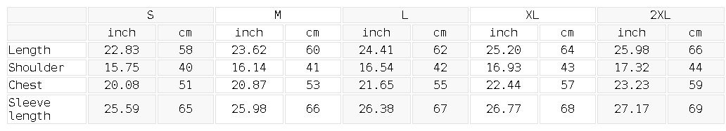 Size chart for the Women's Waffle Full Zip Hoodie