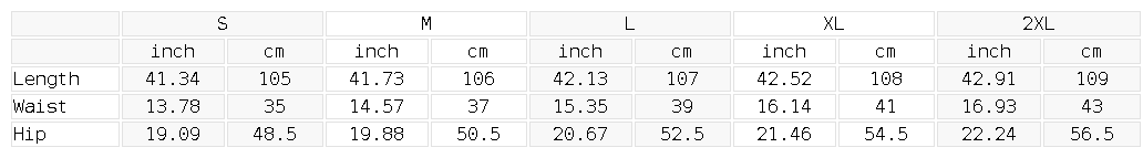 Size chart for the Women's Wide Leg Denim Jeans
