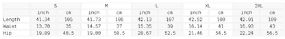 Size chart for the Women's Wide Leg Denim Jeans