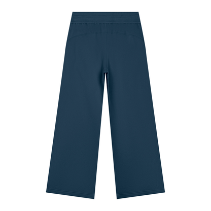 Women's Wide Leg Fleece Sweatpants in navy blue, alternate angle