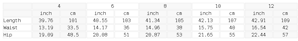 Size chart for the Women's Wide Leg Fleece Sweatpants