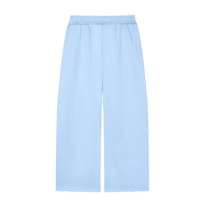 Women's Wide Leg Raw Edge Sweatpants in sky blue, alternate angle