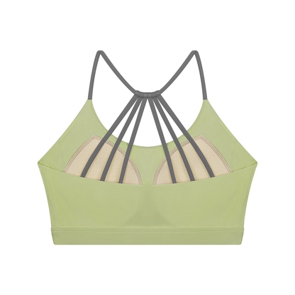 Women's Yoga Color Block Sports Bra in bean green, alternate angle