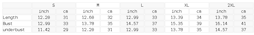 Size chart for the Women's Yoga Color Block Sports Bra