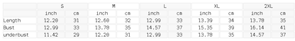 Size chart for the Women's Yoga Color Block Sports Bra