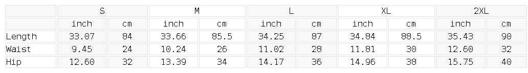 Size chart for the Women's Yoga Panelled Skorts