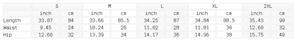 Size chart for the Women's Yoga Panelled Skorts