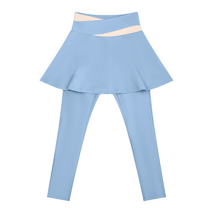 Women's Yoga Panelled Skorts in sky blue with apricot