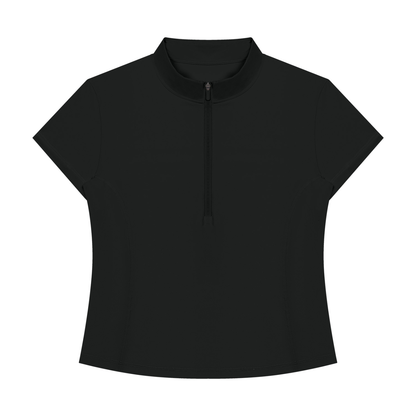 Women's Yoga Quarter-Zip Mock Neck T-Shirt in black