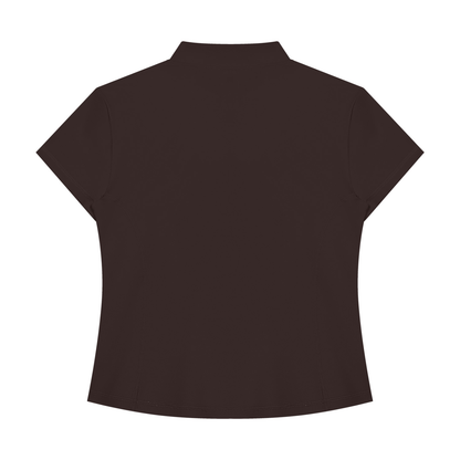 Women's Yoga Quarter-Zip Mock Neck T-Shirt in brown, alternate angle