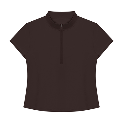Women's Yoga Quarter-Zip Mock Neck T-Shirt in brown