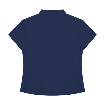 Women's Yoga Quarter-Zip Mock Neck T-Shirt in navy blue, alternate angle