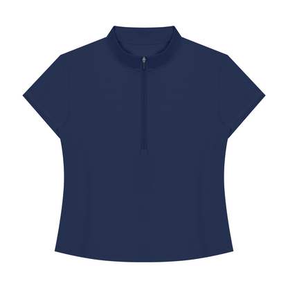 Women's Yoga Quarter-Zip Mock Neck T-Shirt in navy blue