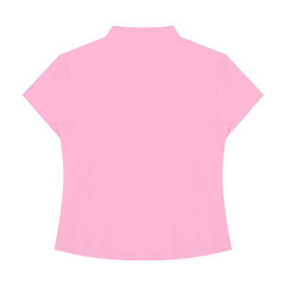 Women's Yoga Quarter-Zip Mock Neck T-Shirt in pink, alternate angle