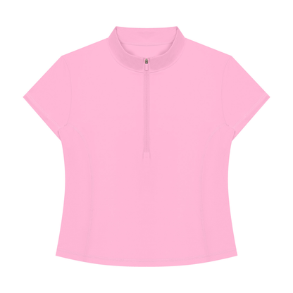 Women's Yoga Quarter-Zip Mock Neck T-Shirt in pink