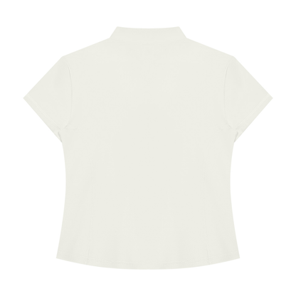 Women's Yoga Quarter-Zip Mock Neck T-Shirt in white gray, alternate angle