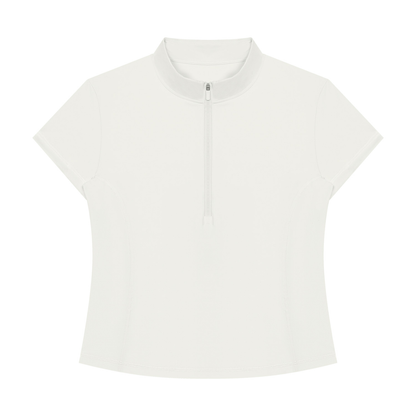 Women's Yoga Quarter-Zip Mock Neck T-Shirt in white gray